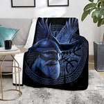 Blue Viking God Odin And Crow Print Blanket