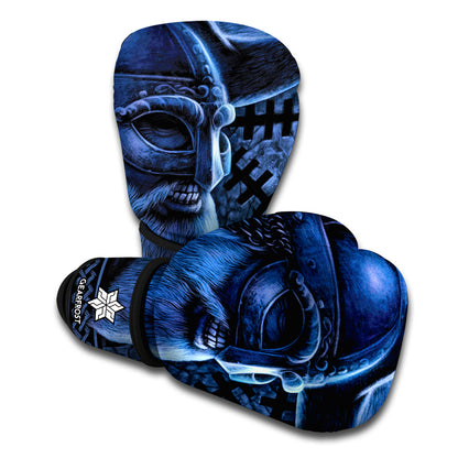 Blue Viking God Odin And Crow Print Boxing Gloves