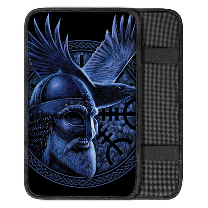 Blue Viking God Odin And Crow Print Car Center Console Cover