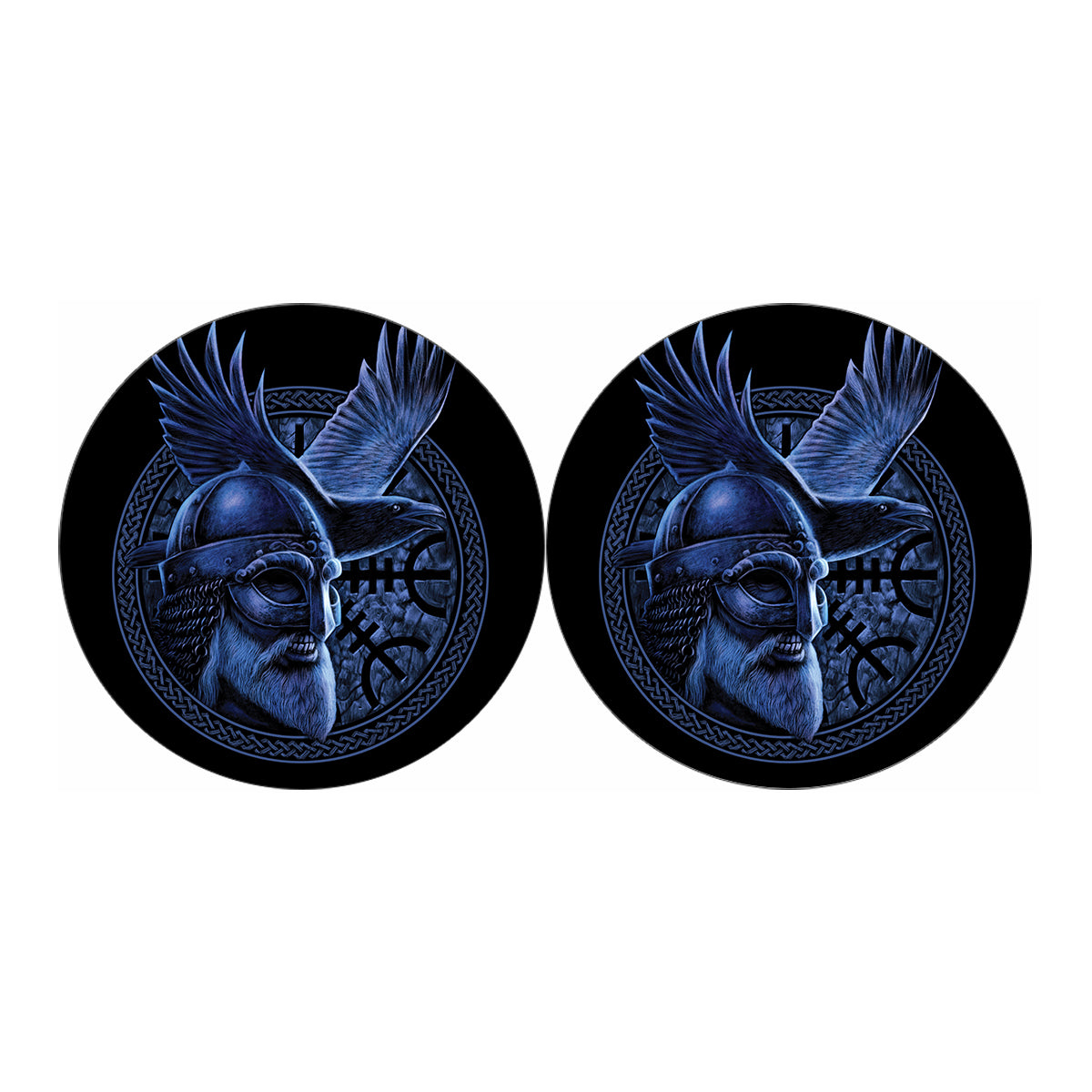 Blue Viking God Odin And Crow Print Car Coasters