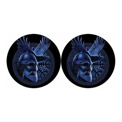Blue Viking God Odin And Crow Print Car Coasters