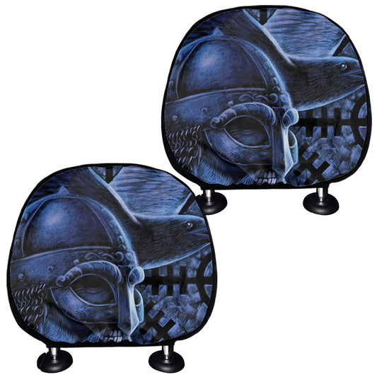 Blue Viking God Odin And Crow Print Car Headrest Covers