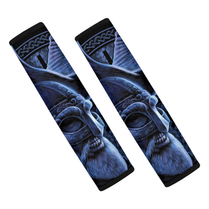 Blue Viking God Odin And Crow Print Car Seat Belt Covers