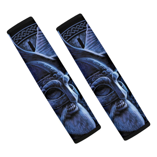 Blue Viking God Odin And Crow Print Car Seat Belt Covers