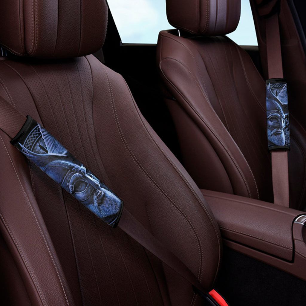 Blue Viking God Odin And Crow Print Car Seat Belt Covers