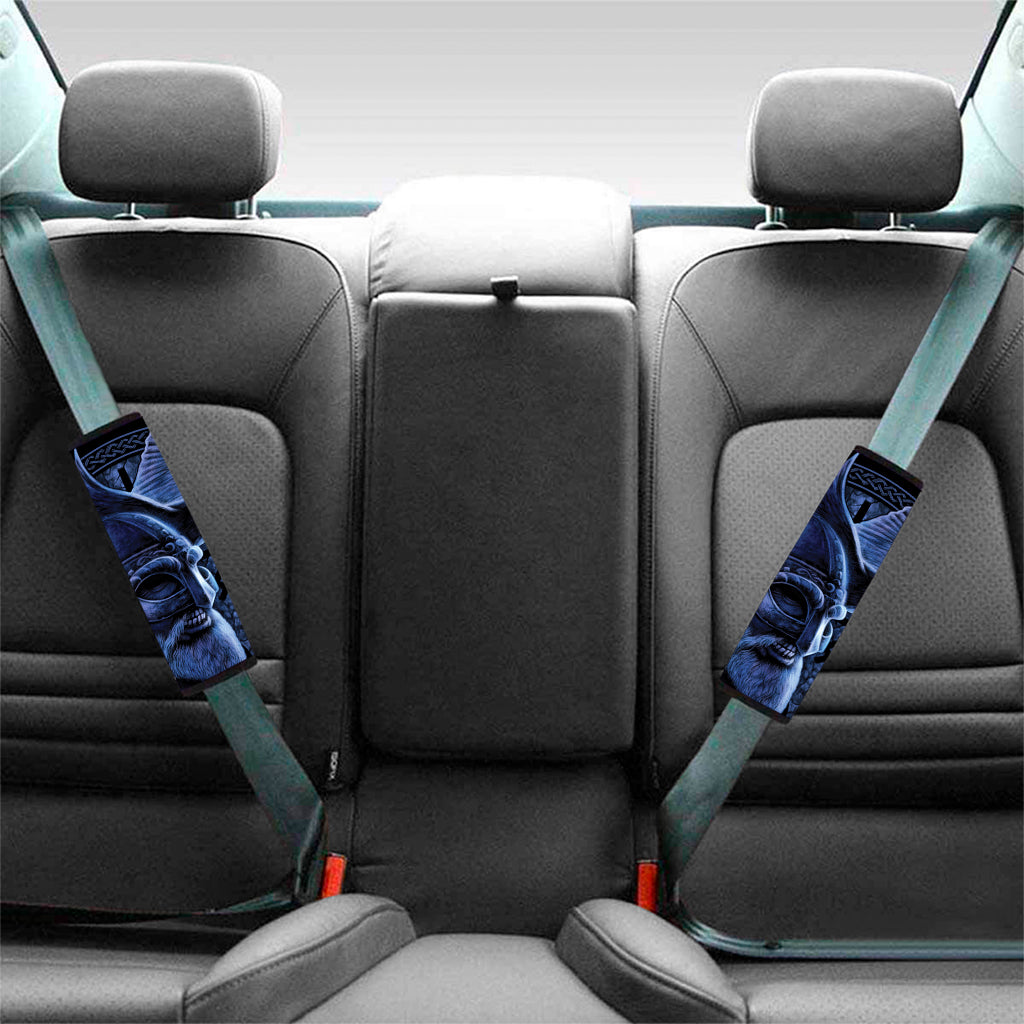 Blue Viking God Odin And Crow Print Car Seat Belt Covers