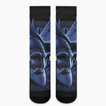 Blue Viking God Odin And Crow Print Crew Socks