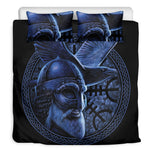 Blue Viking God Odin And Crow Print Duvet Cover Bedding Set