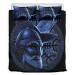 Blue Viking God Odin And Crow Print Duvet Cover Bedding Set