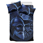 Blue Viking God Odin And Crow Print Duvet Cover Bedding Set