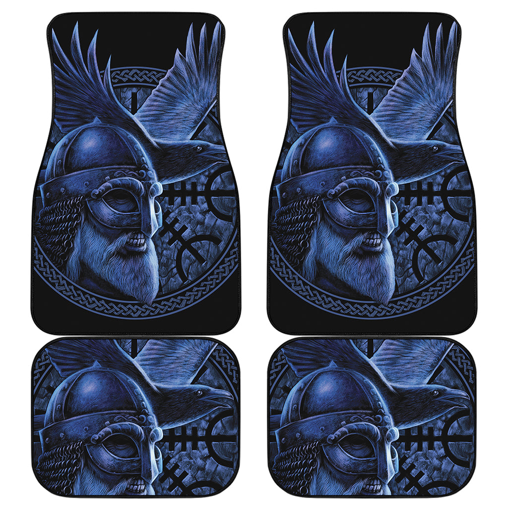 Blue Viking God Odin And Crow Print Front and Back Car Floor Mats