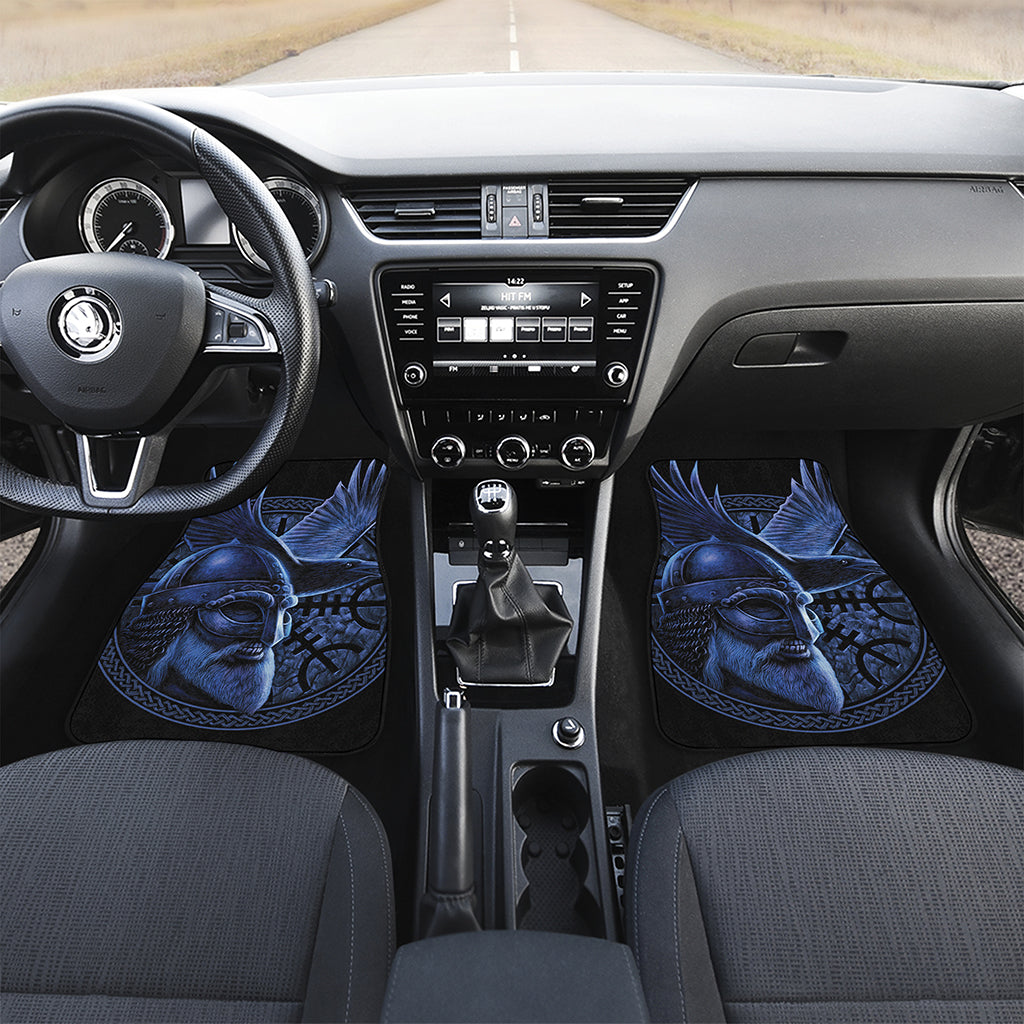 Blue Viking God Odin And Crow Print Front and Back Car Floor Mats