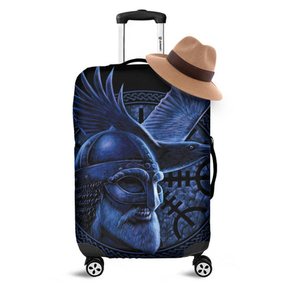 Blue Viking God Odin And Crow Print Luggage Cover