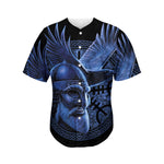 Blue Viking God Odin And Crow Print Men's Baseball Jersey