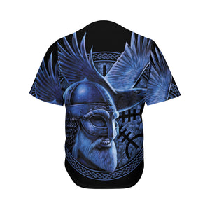 Blue Viking God Odin And Crow Print Men's Baseball Jersey