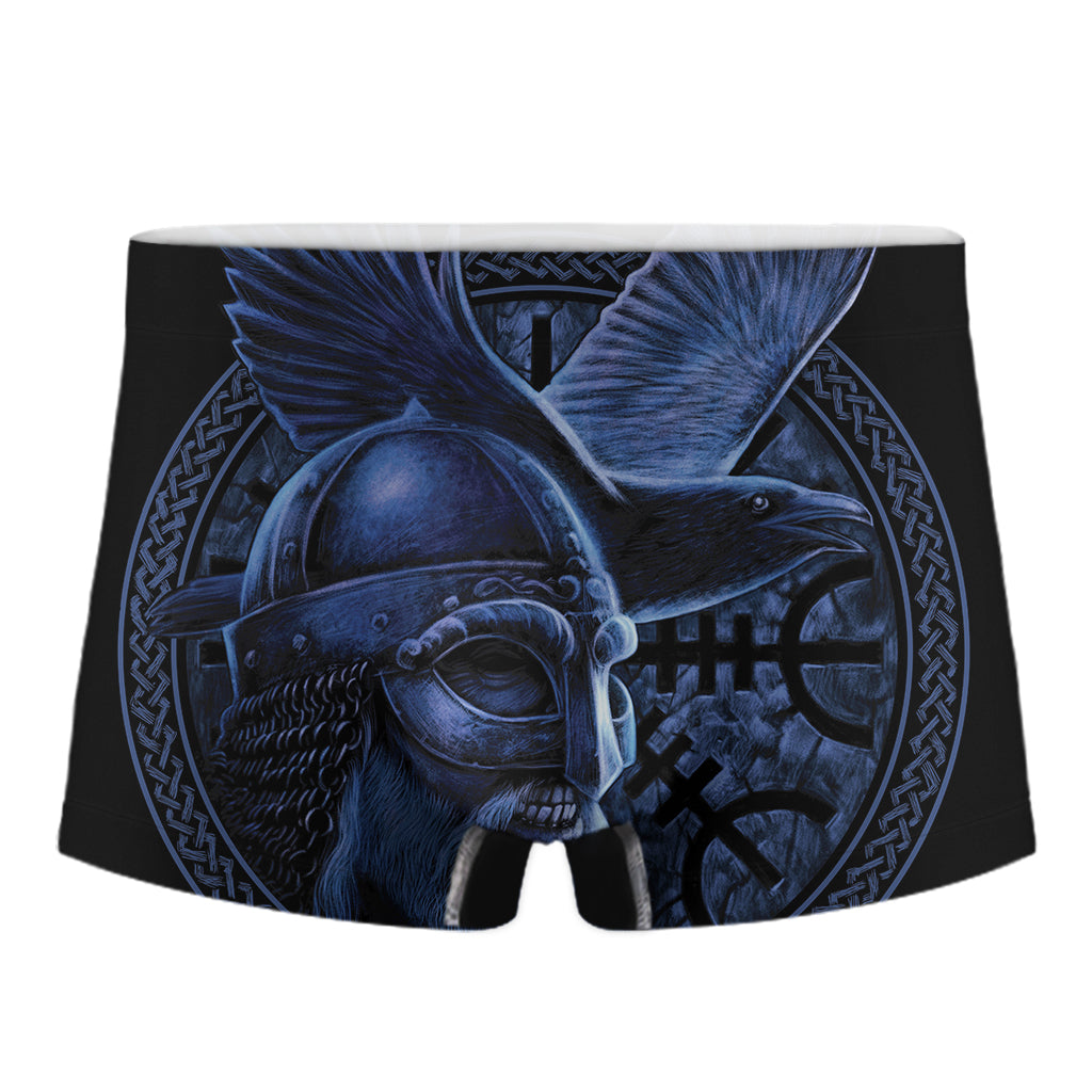 Blue Viking God Odin And Crow Print Men's Boxer Briefs