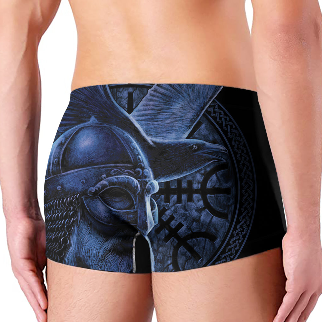 Blue Viking God Odin And Crow Print Men's Boxer Briefs