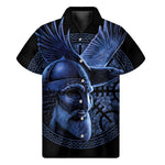 Blue Viking God Odin And Crow Print Men's Short Sleeve Shirt