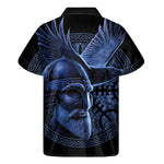 Blue Viking God Odin And Crow Print Men's Short Sleeve Shirt