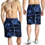 Blue Viking God Odin And Crow Print Men's Shorts