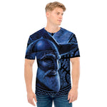 Blue Viking God Odin And Crow Print Men's T-Shirt