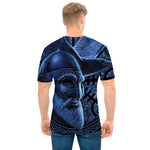 Blue Viking God Odin And Crow Print Men's T-Shirt