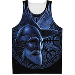 Blue Viking God Odin And Crow Print Men's Tank Top