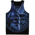Blue Viking God Odin And Crow Print Men's Tank Top