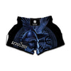 Blue Viking God Odin And Crow Print Muay Thai Boxing Shorts