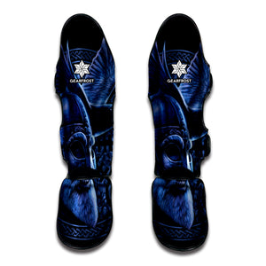 Blue Viking God Odin And Crow Print Muay Thai Shin Guard