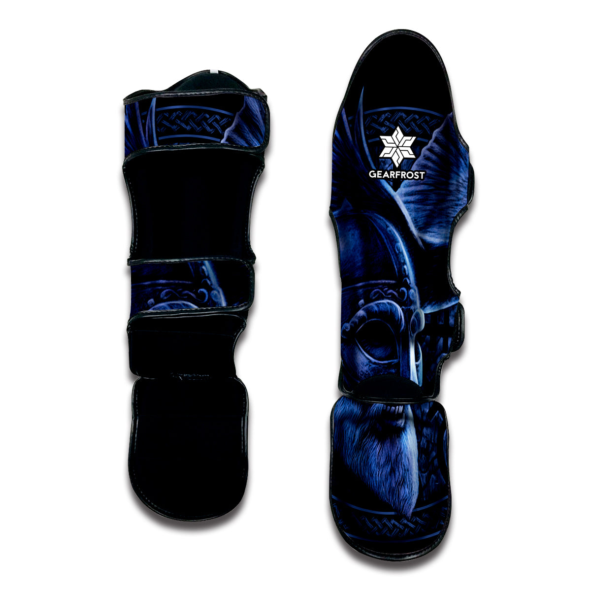 Blue Viking God Odin And Crow Print Muay Thai Shin Guard