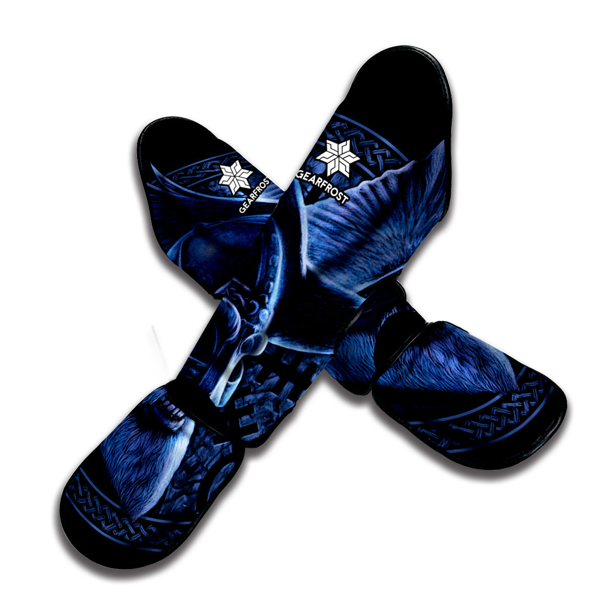 Blue Viking God Odin And Crow Print Muay Thai Shin Guard