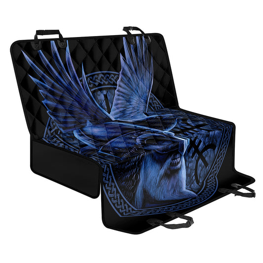 Blue Viking God Odin And Crow Print Pet Car Back Seat Cover