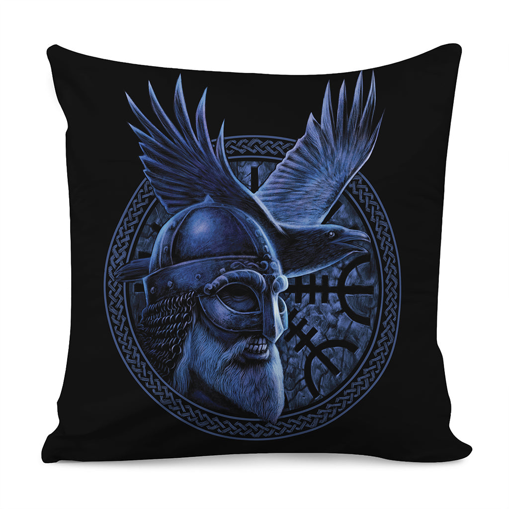 Blue Viking God Odin And Crow Print Pillow Cover