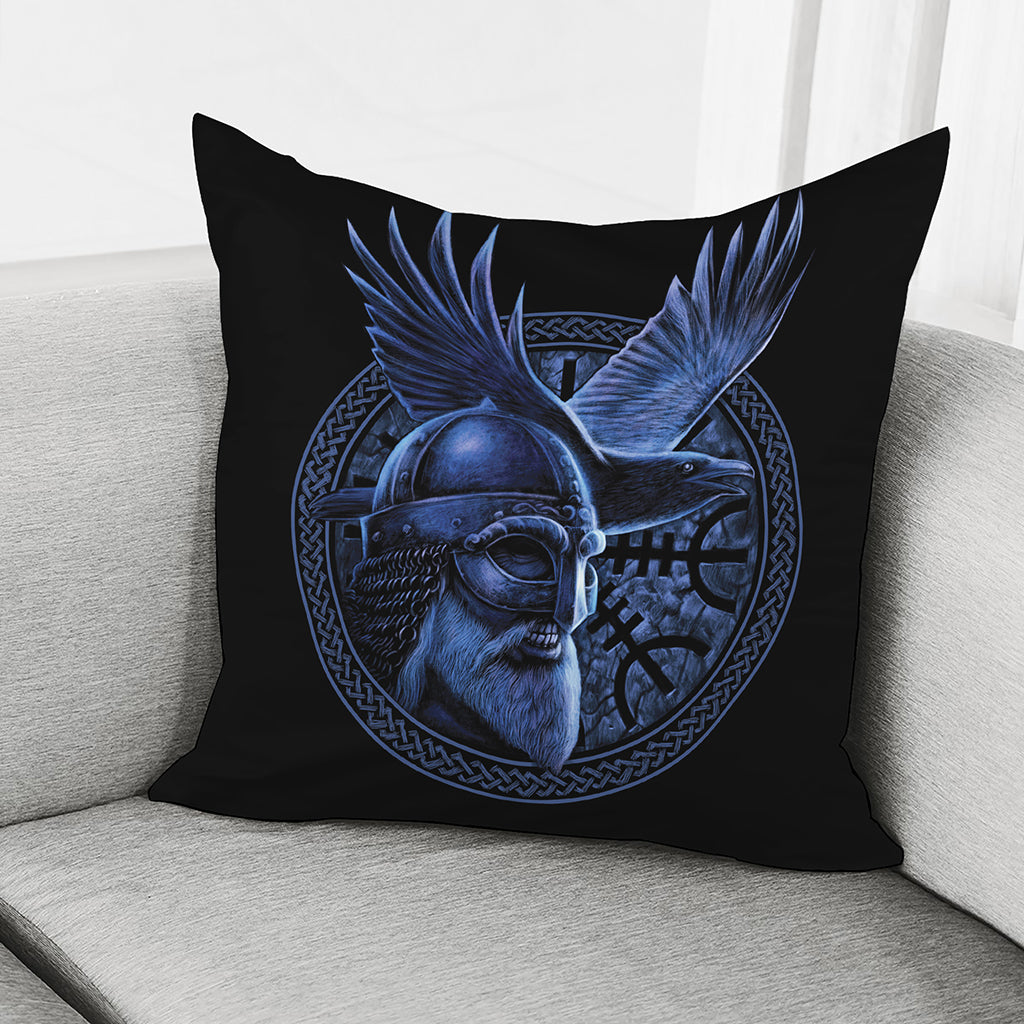 Blue Viking God Odin And Crow Print Pillow Cover