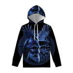 Blue Viking God Odin And Crow Print Pullover Hoodie