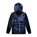Blue Viking God Odin And Crow Print Pullover Hoodie