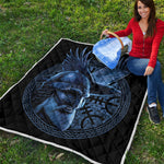 Blue Viking God Odin And Crow Print Quilt