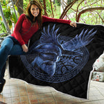Blue Viking God Odin And Crow Print Quilt