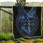 Blue Viking God Odin And Crow Print Quilt