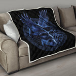 Blue Viking God Odin And Crow Print Quilt