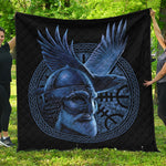 Blue Viking God Odin And Crow Print Quilt
