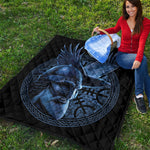 Blue Viking God Odin And Crow Print Quilt