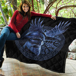 Blue Viking God Odin And Crow Print Quilt