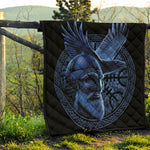 Blue Viking God Odin And Crow Print Quilt