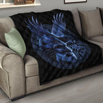 Blue Viking God Odin And Crow Print Quilt