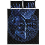 Blue Viking God Odin And Crow Print Quilt Bed Set