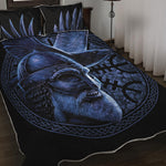 Blue Viking God Odin And Crow Print Quilt Bed Set