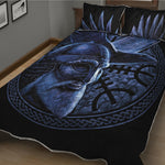 Blue Viking God Odin And Crow Print Quilt Bed Set