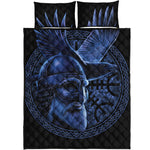 Blue Viking God Odin And Crow Print Quilt Bed Set